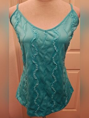 Y2K Plus Size Selene Turquoise Tank Top w Embroidery & Sequins.